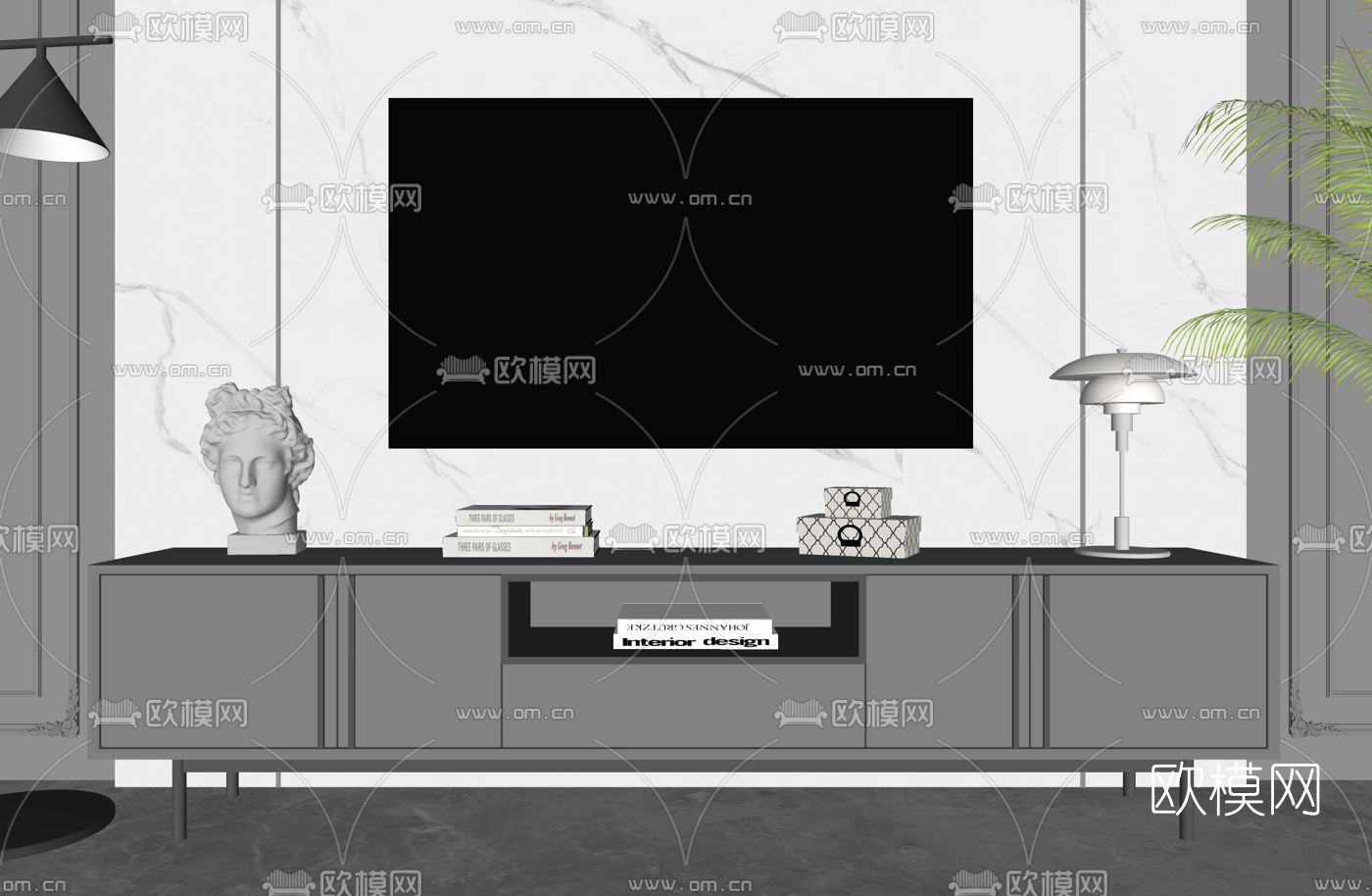 现代实木电视柜su模型