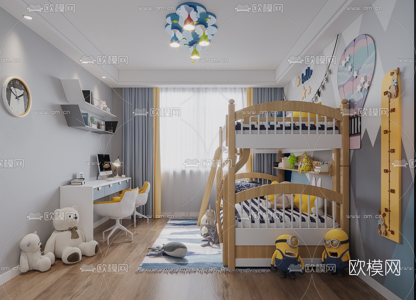 现代上下铺儿童房3d模型