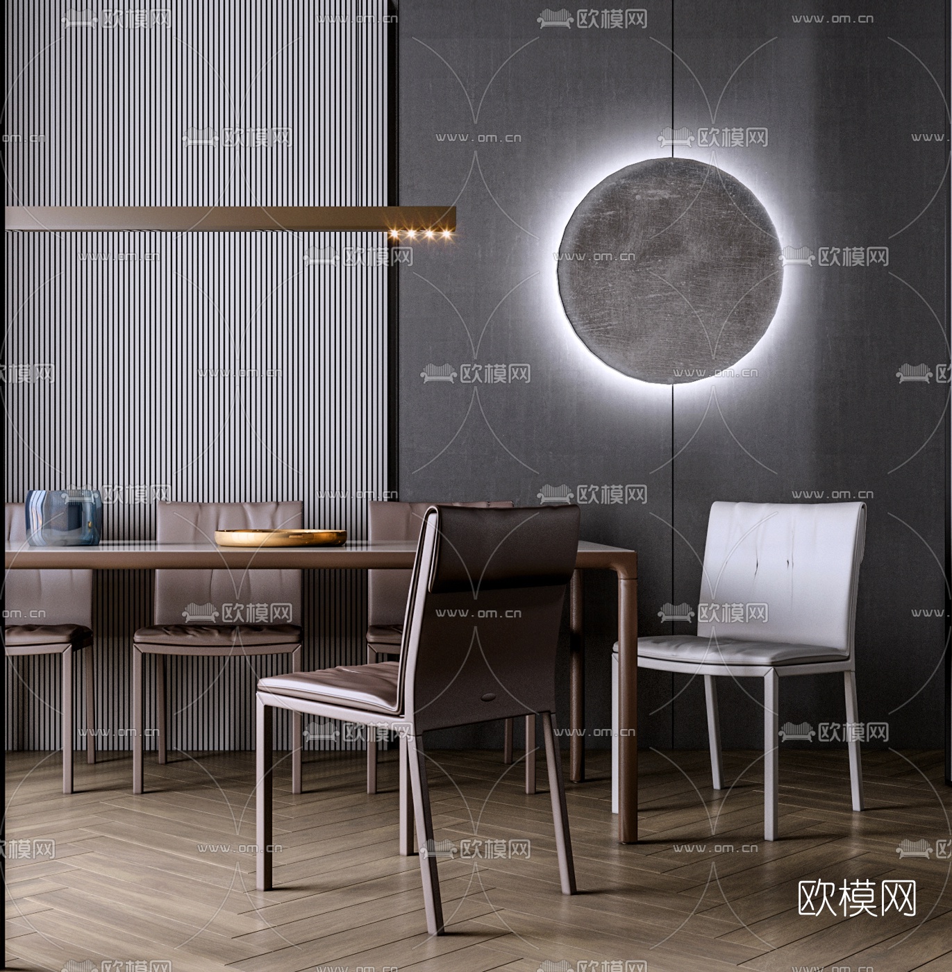 现代条形餐桌椅3d模型