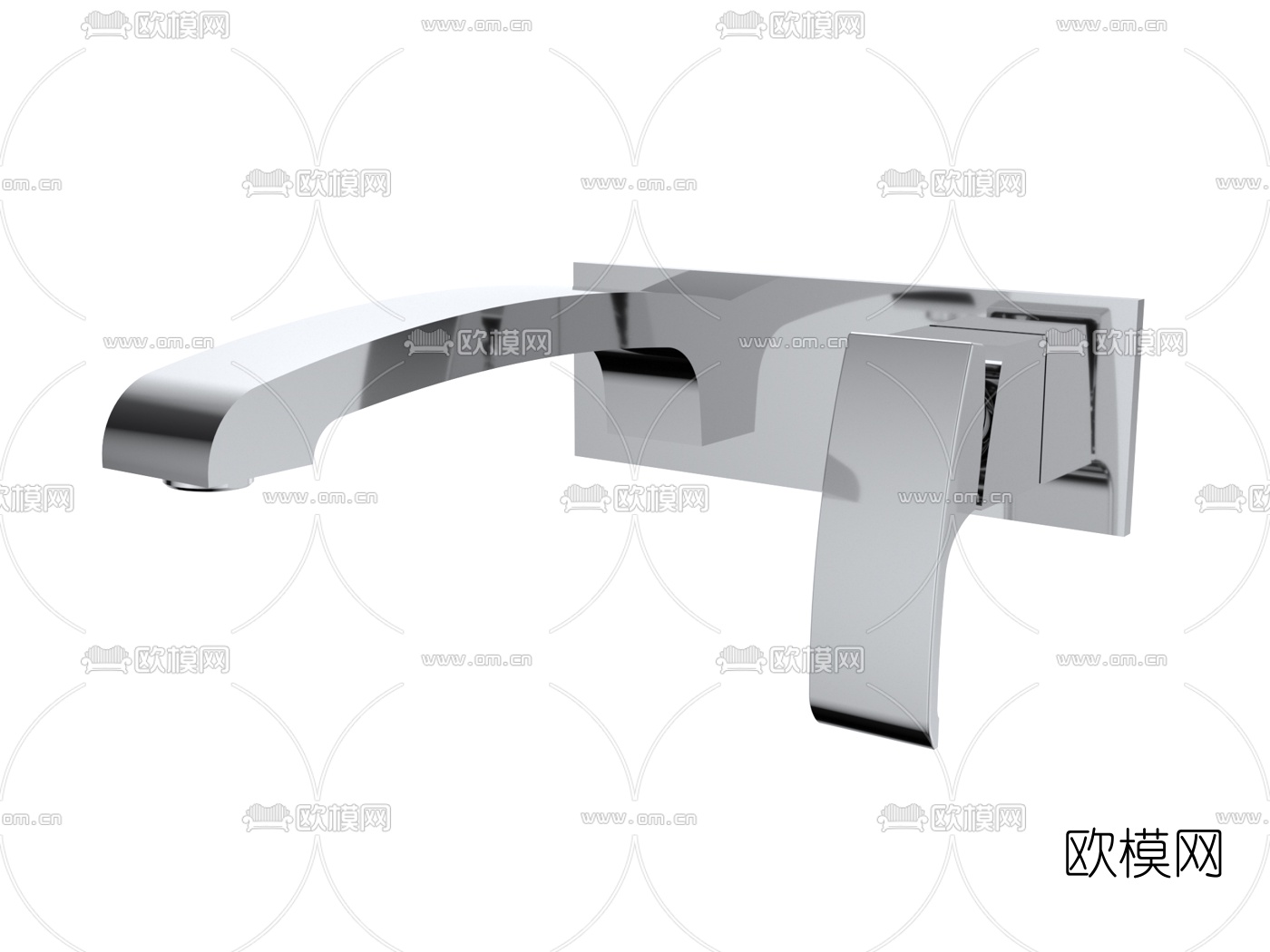 现代不锈钢壁挂式水龙头3d模型下载（渲染图1）