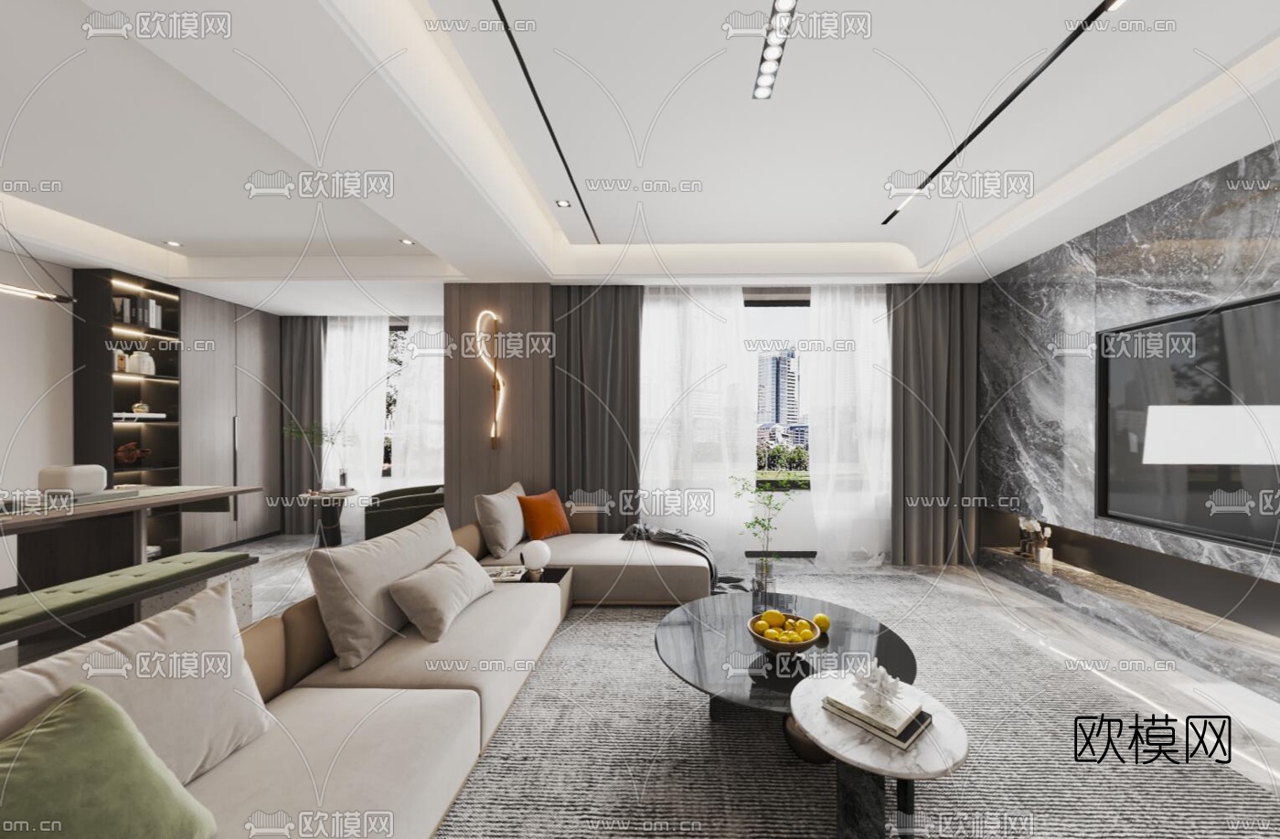 现代轻奢客厅餐厅vr全景3d模型