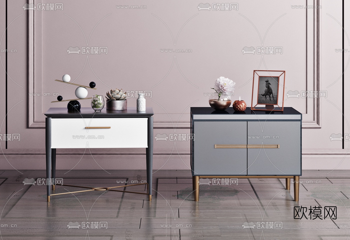 现代方形床头柜3d模型