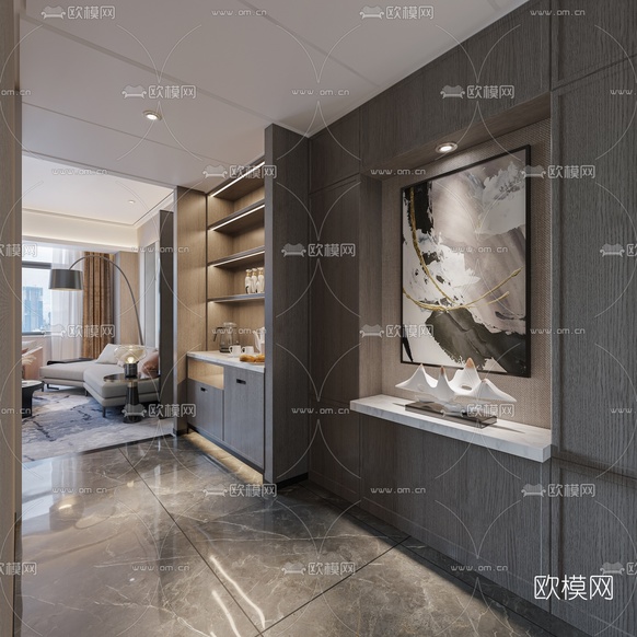 现代轻奢客厅3d模型下载(渲染图1)
