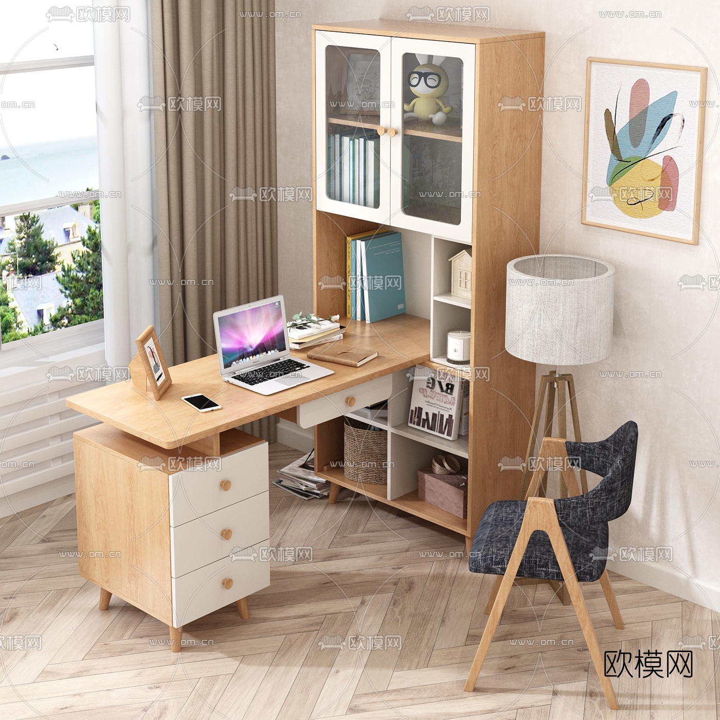 北欧简约书桌椅3d模型下载（渲染图2）