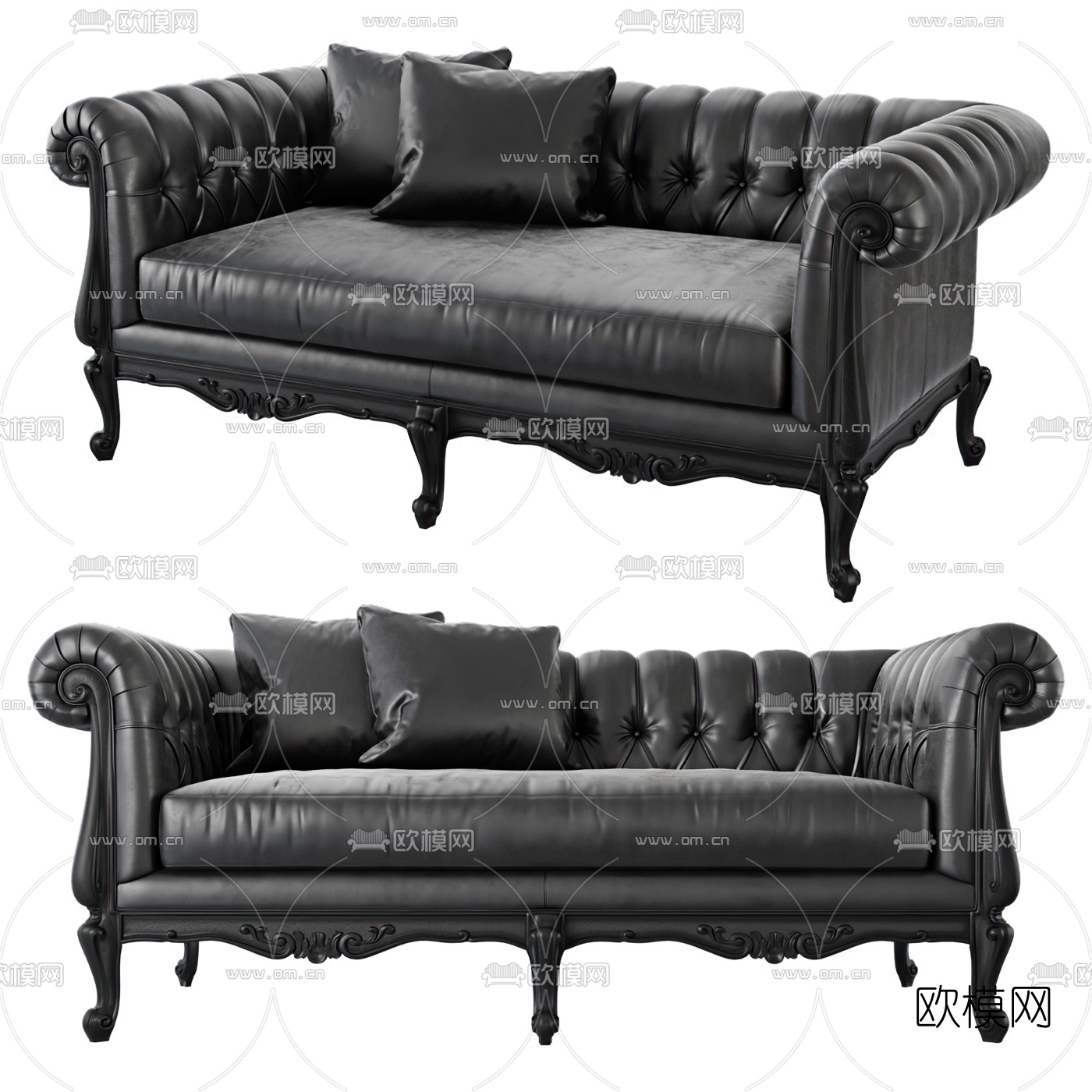 新古典皮革双人沙发3d模型下载（渲染图1）