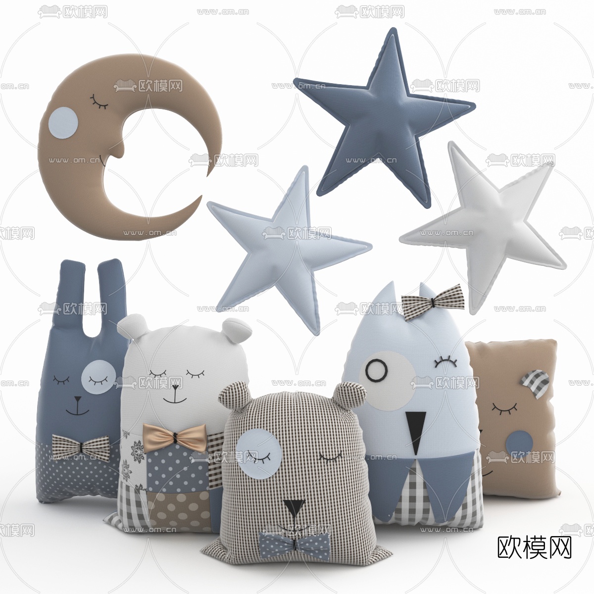 现代布艺儿童抱枕3d模型下载（渲染图1）