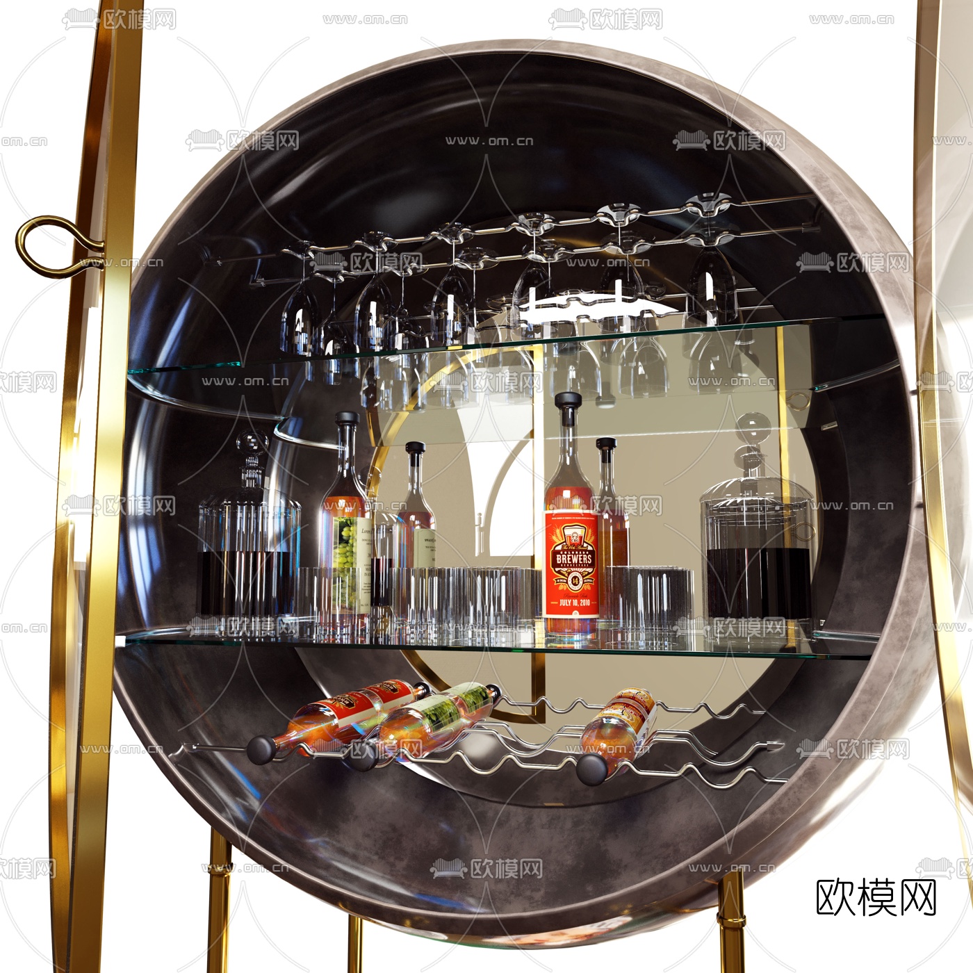后现代金属酒柜3d模型下载（渲染图2）
