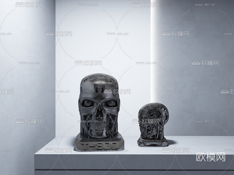 现代终结者头雕塑3d模型下载