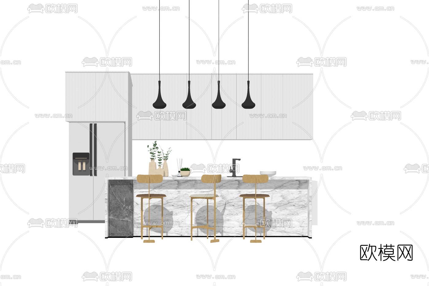 现代轻奢吧台su模型下载