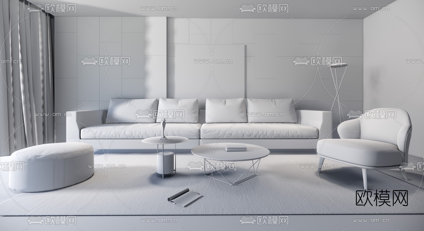 现代沙发茶几组合su模型下载（渲染图2）