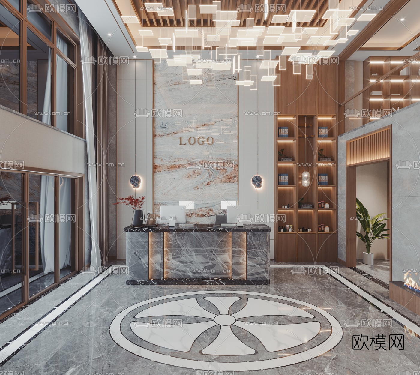 现代轻奢美容院大厅3d模型下载（渲染图1）