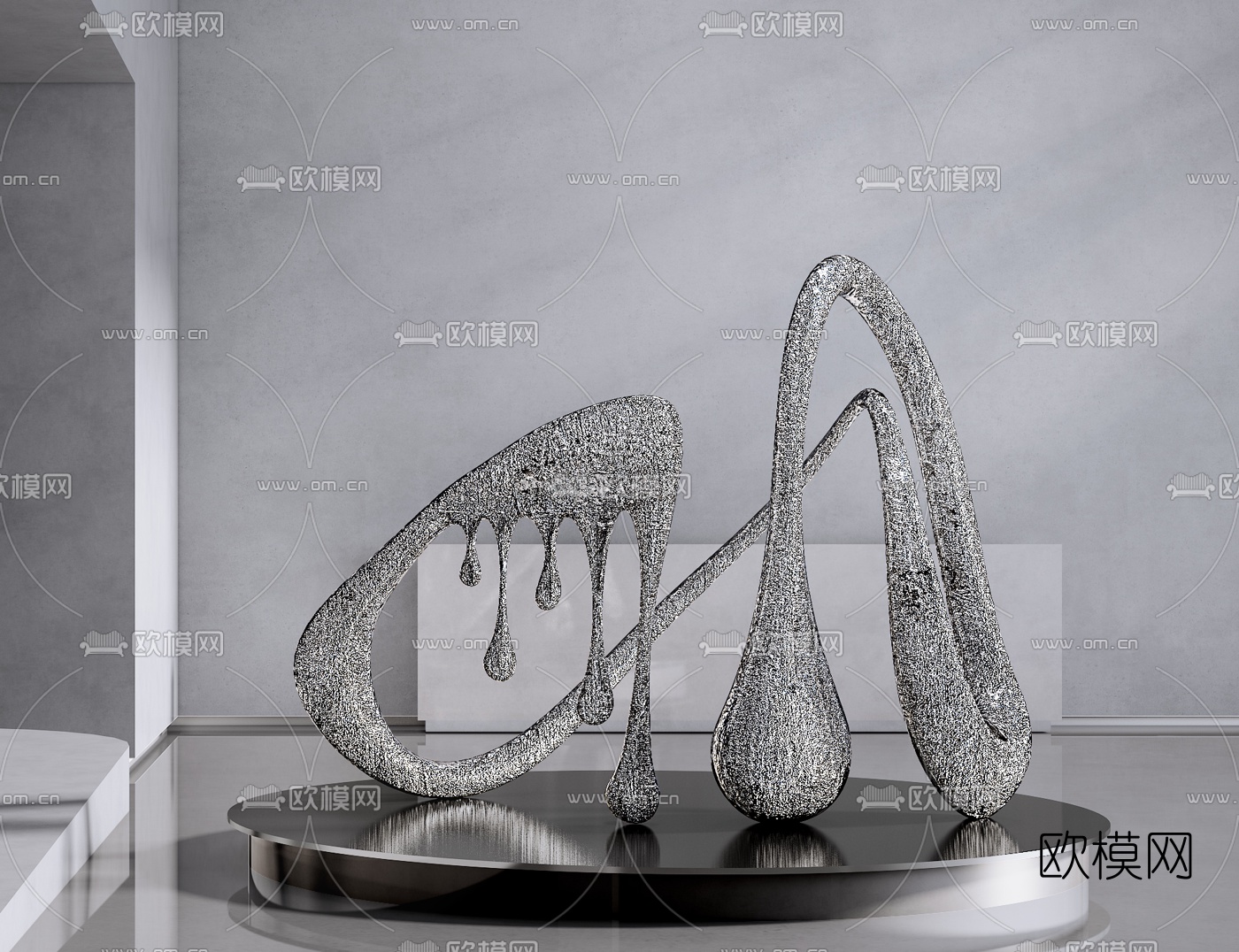 现代抽象水滴雕塑摆件3d模型下载