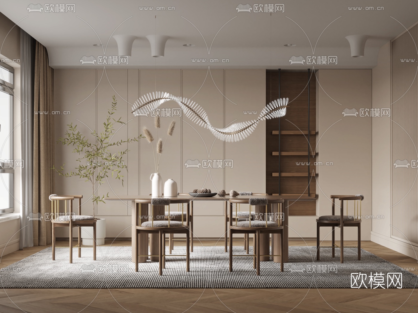 现代侘寂餐厅3d模型