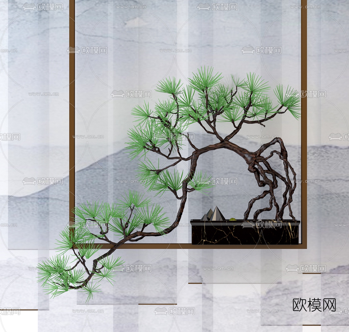 新中式盆景盆栽3d模型下载