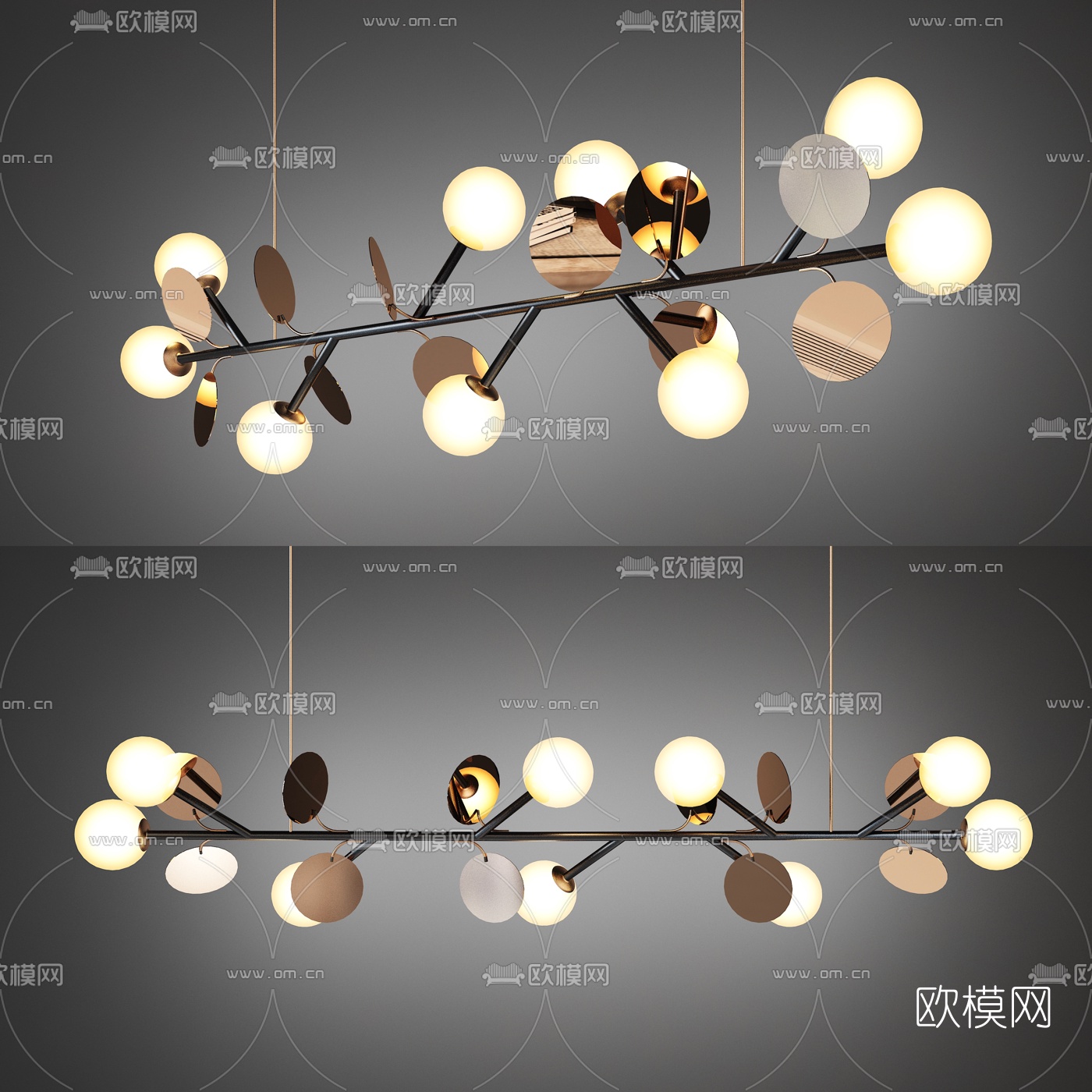 现代金属吊灯3d模型-免费3dmax模型库-欧模网