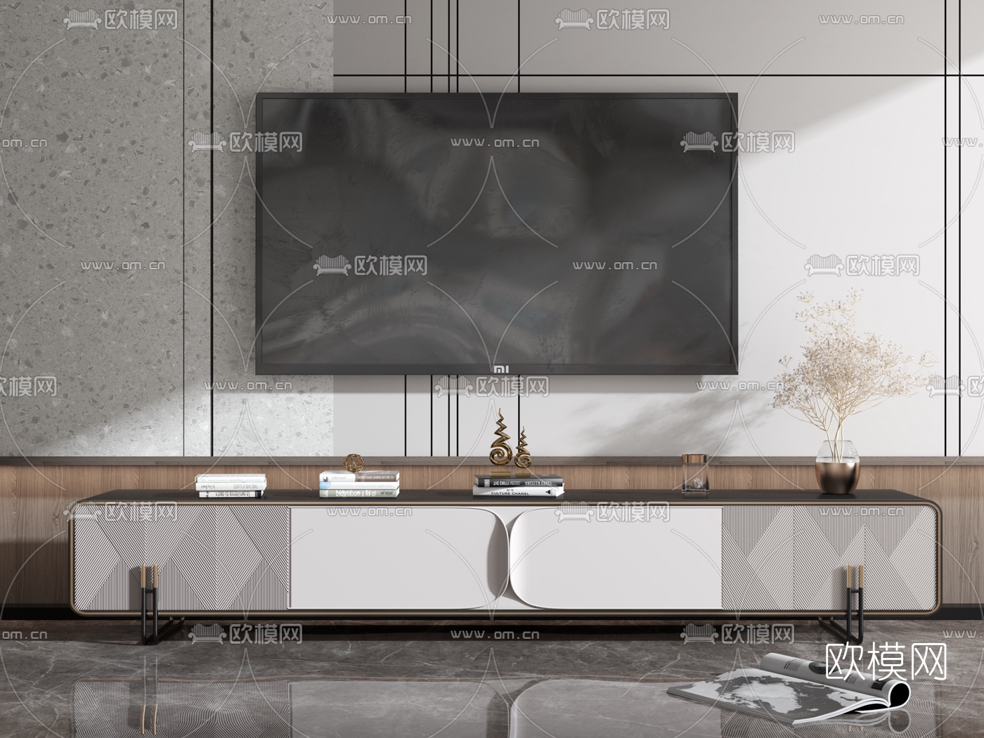 现代轻奢电视柜3d模型下载（渲染图1）