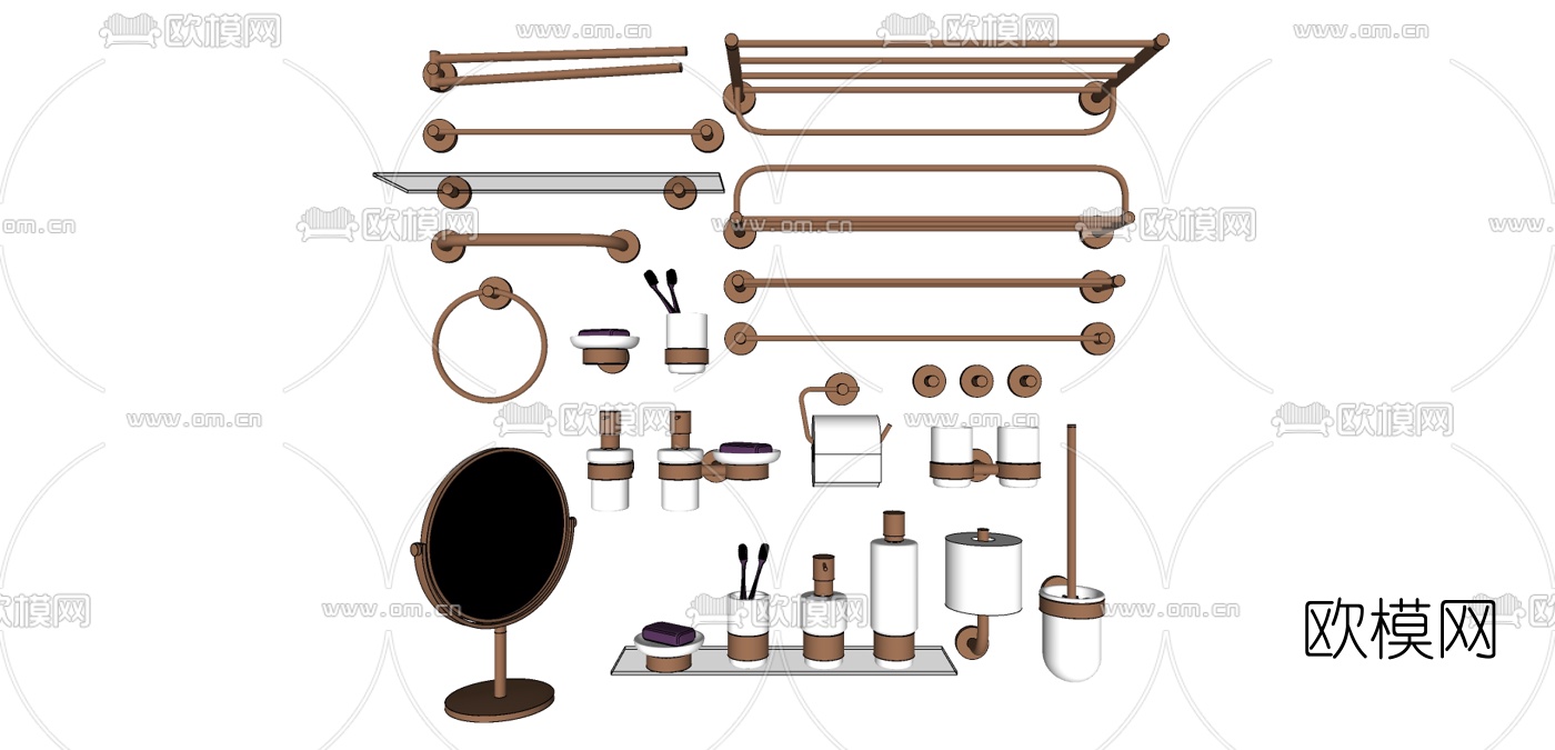 现代卫浴架毛巾架su模型下载
