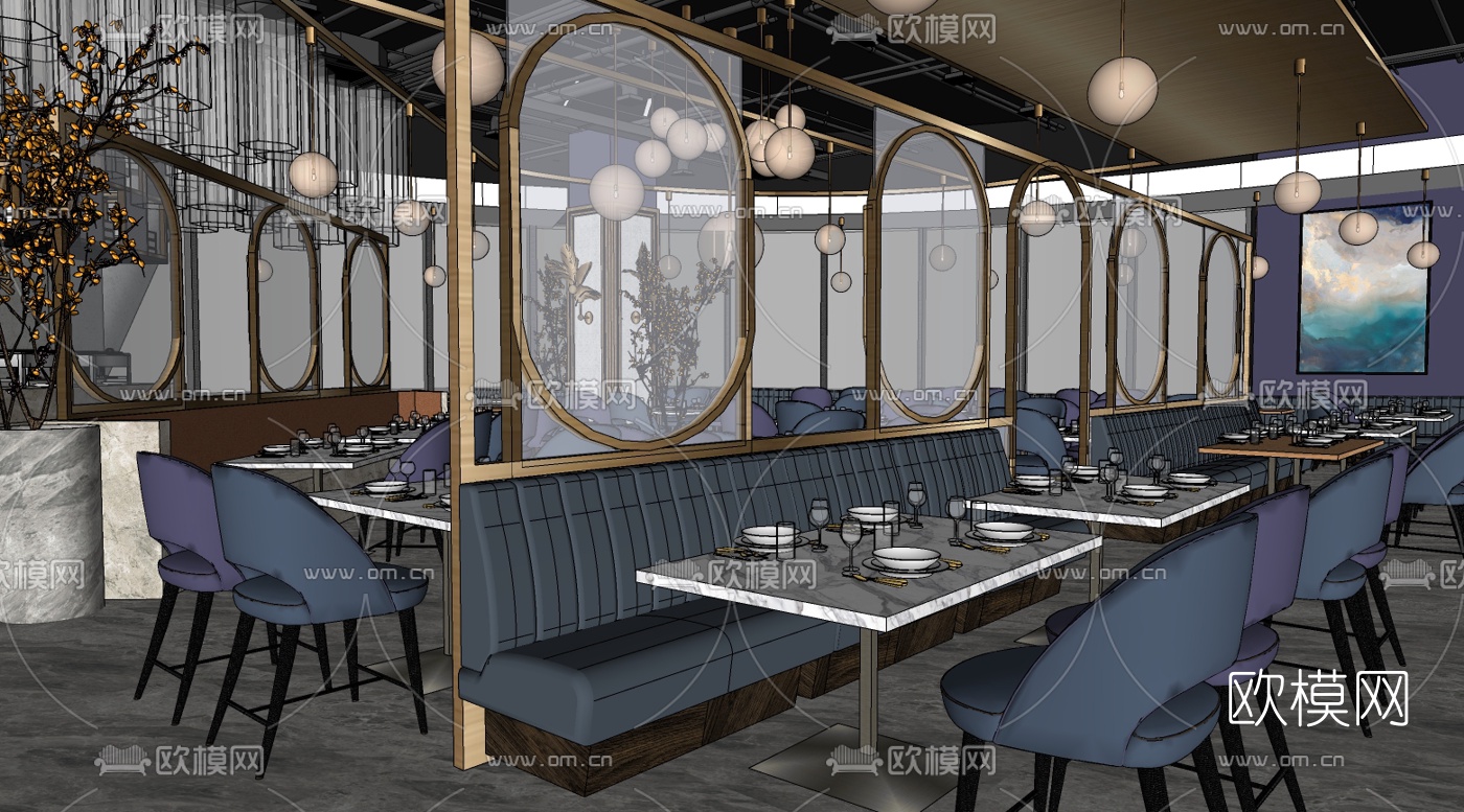 后现代海鲜自助餐厅su模型