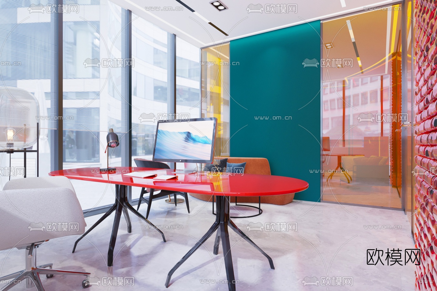 现代办公室前台接待区3d模型下载（渲染图2）