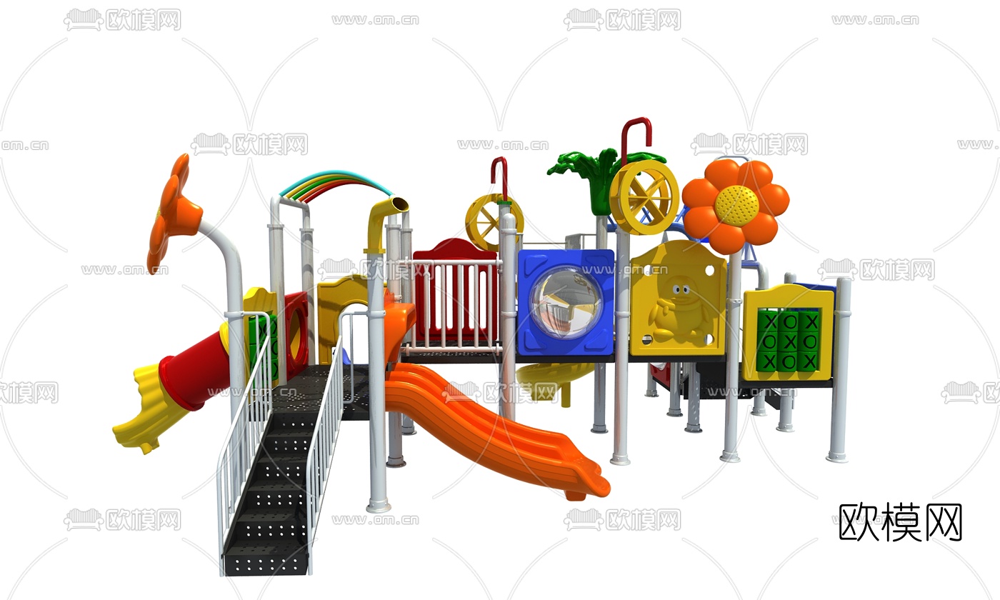 现代喷水滑梯游乐设备3d模型下载（渲染图2）