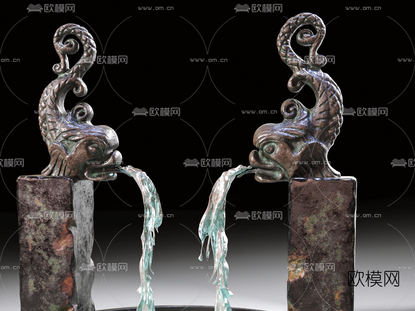 新中式金属喷泉雕塑3d模型