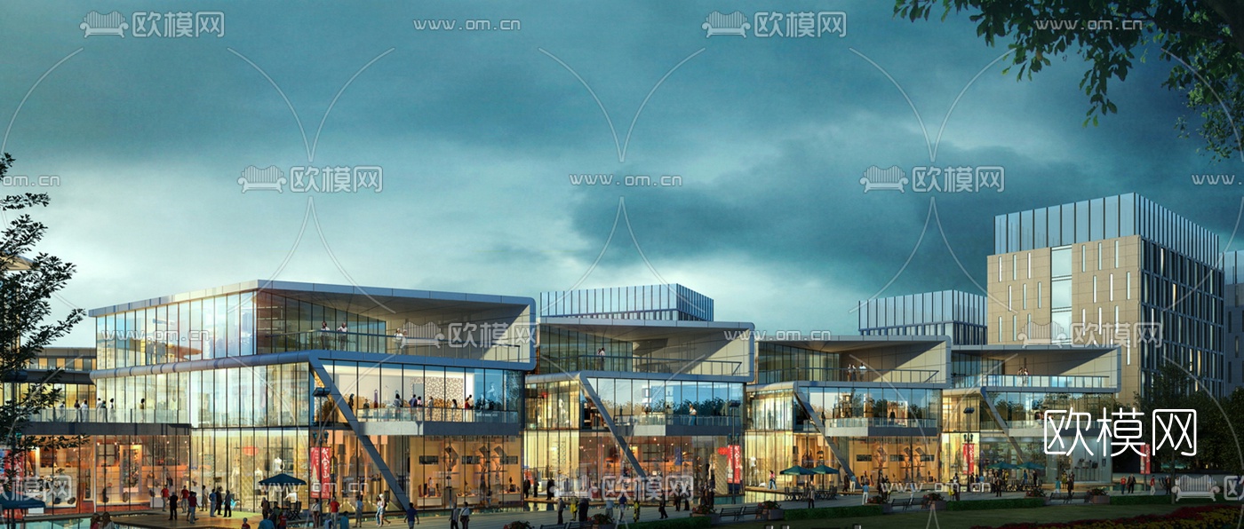 现代商业街购物中心外观3d模型
