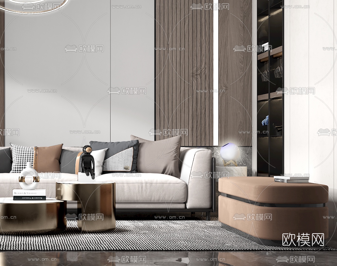 现代布艺沙发组合3d模型下载（渲染图3）