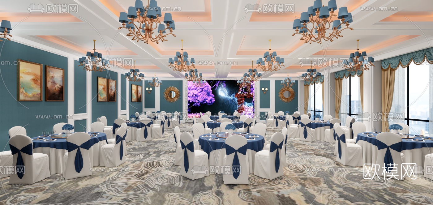 欧式酒店宴会厅su模型下载（渲染图3）