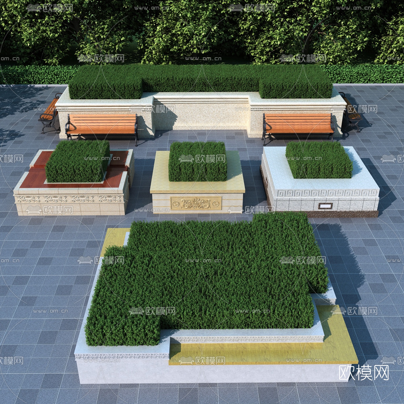 现代树池坐凳花池3d模型