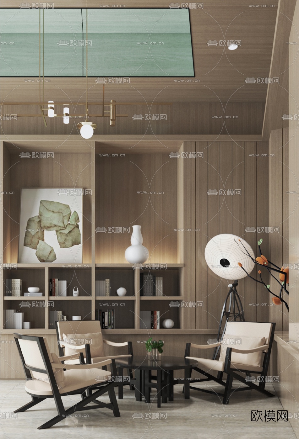 春山秋水设计 新中式休闲桌椅组合3d模型下载