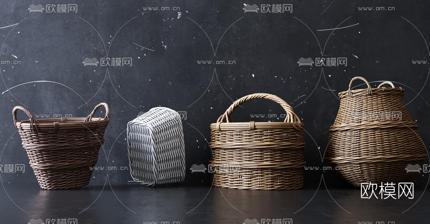 自然风编织鱼篓衣篓3d模型