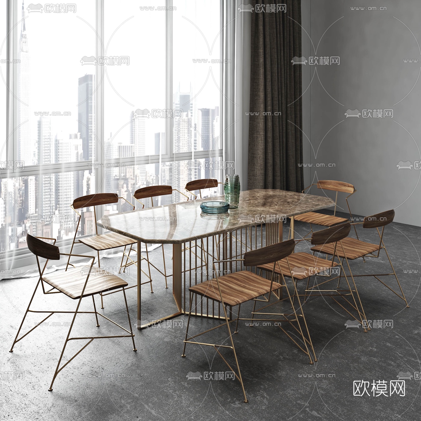 现代大理石餐桌椅3d模型