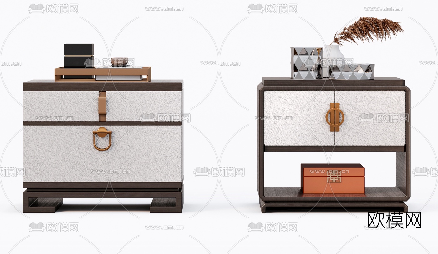 新中式床头柜3d模型下载（渲染图3）