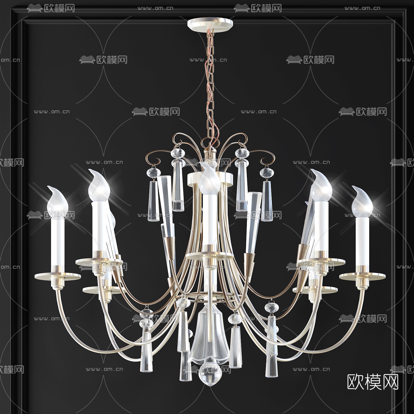 现代轻奢金属烛台吊灯3d模型下载