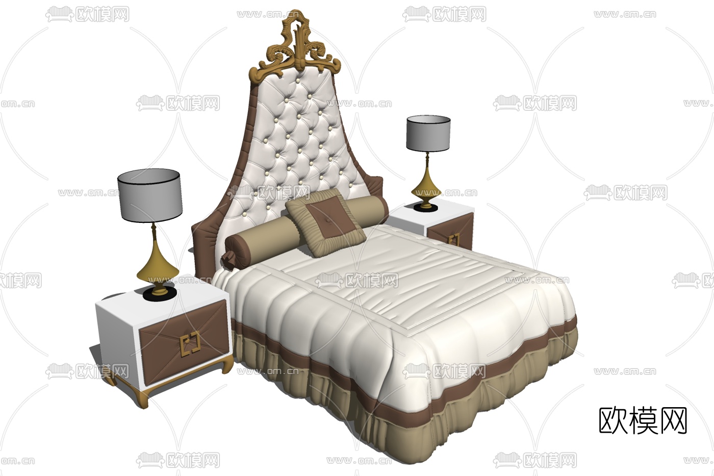 欧式布艺双人床su模型下载