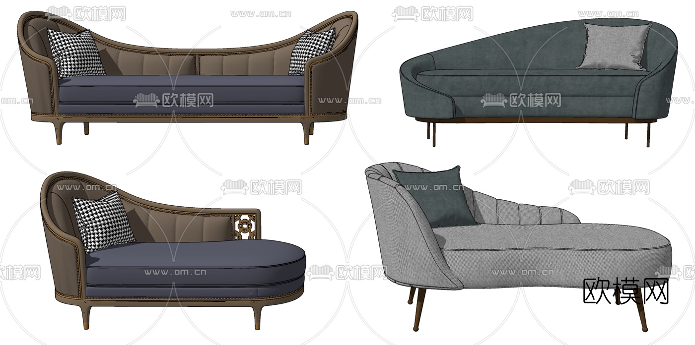 欧式布艺贵妃躺椅su模型下载