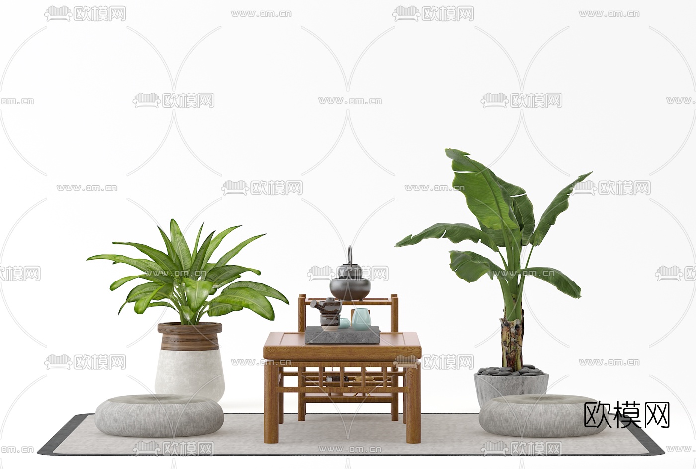 日式榻榻米茶桌椅3d模型下载（渲染图2）