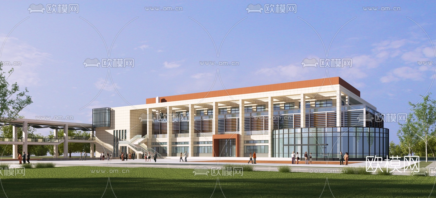现代学校体育馆外观3d模型下载