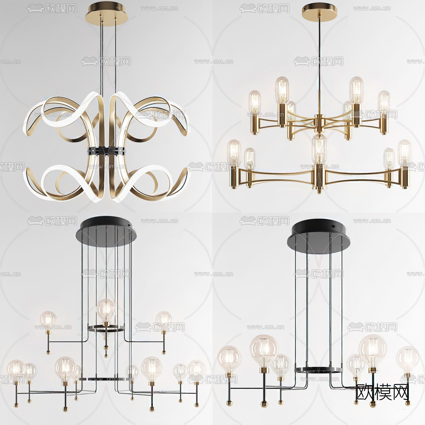 现代轻奢金属吊灯3d模型下载