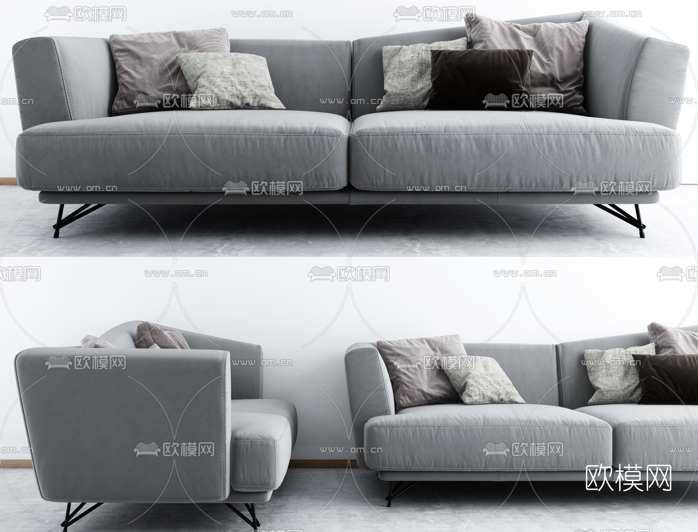 现代布艺双人沙发3d模型下载