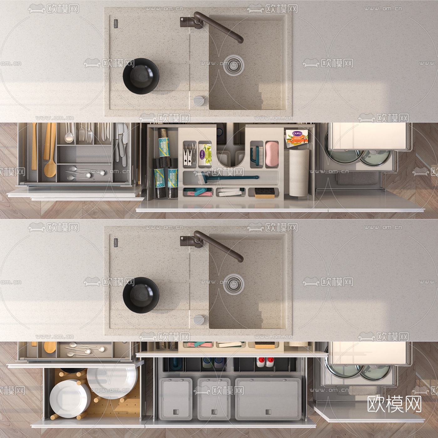 现代厨房厨柜3d模型