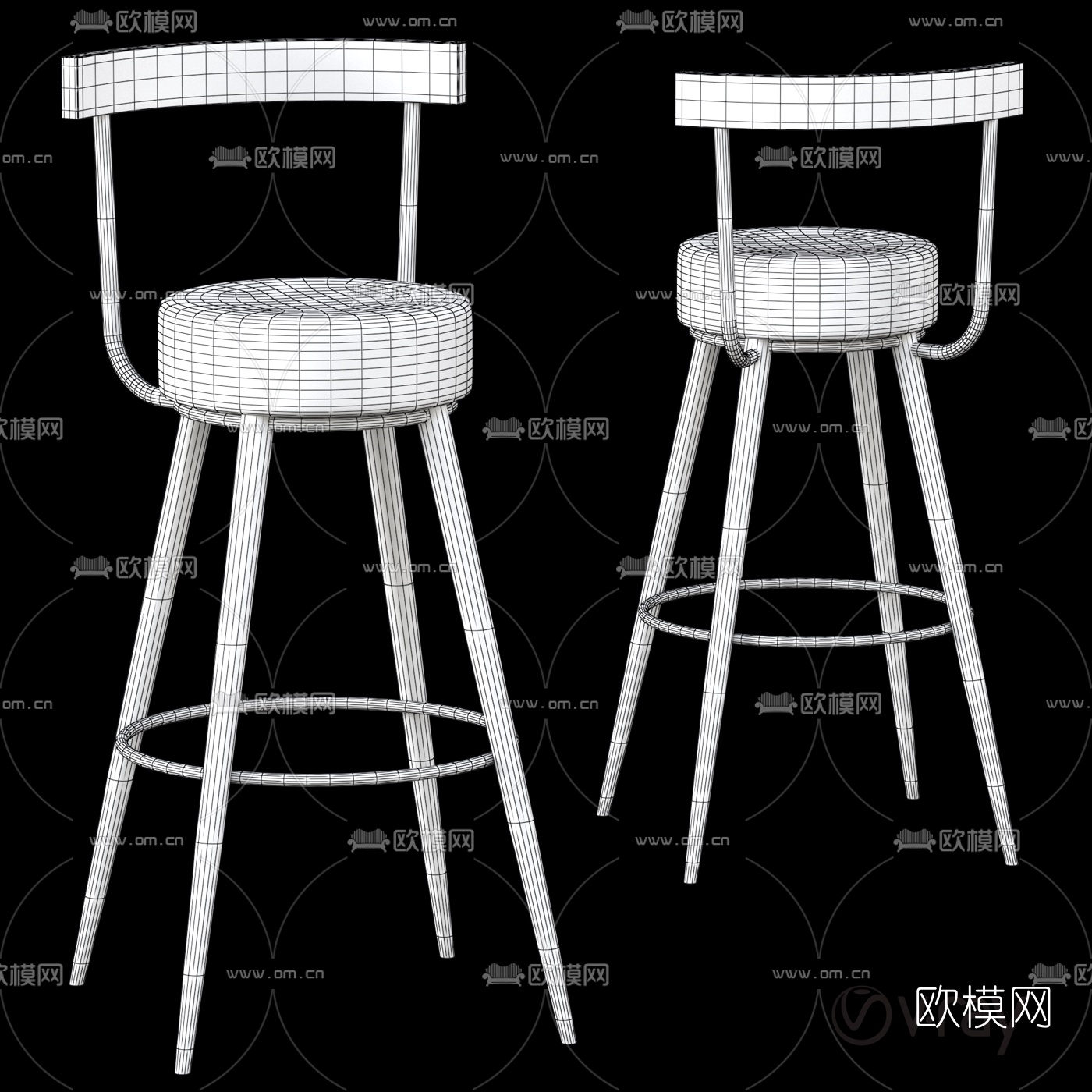 现代轻奢吧台桌椅3d模型