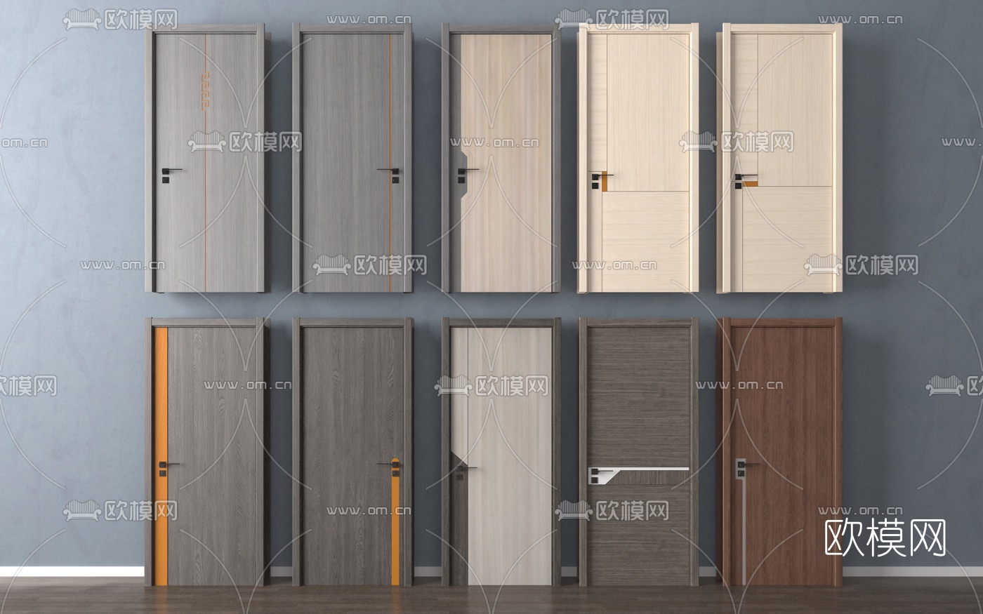 现代时尚平开门房门3d模型下载