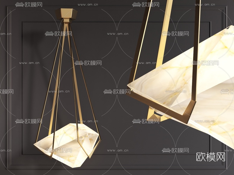 现代金属宝石吊灯3d模型下载