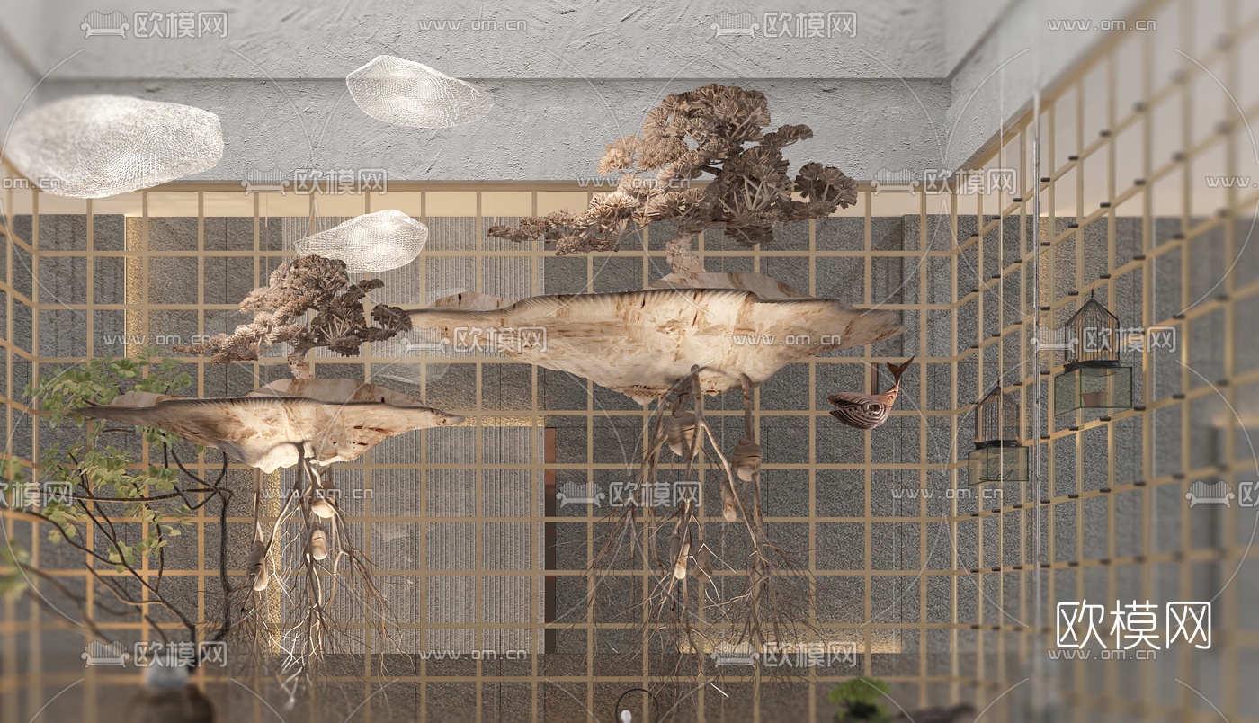 新中式枯山水景观小品3d模型下载（渲染图3）