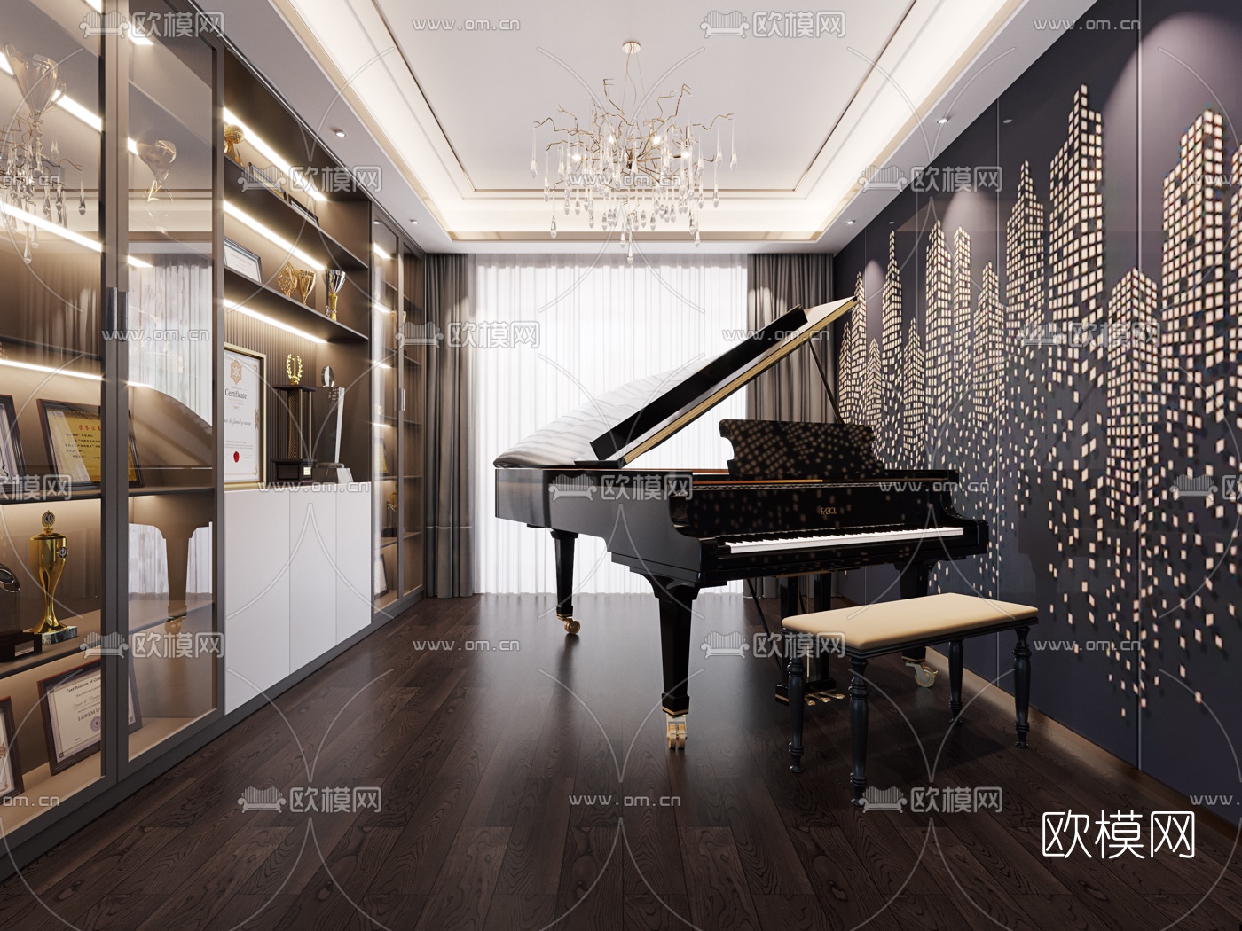 现代北欧风格轻奢风格钢琴房装修效果图图片素材-编号28969816-图行天下