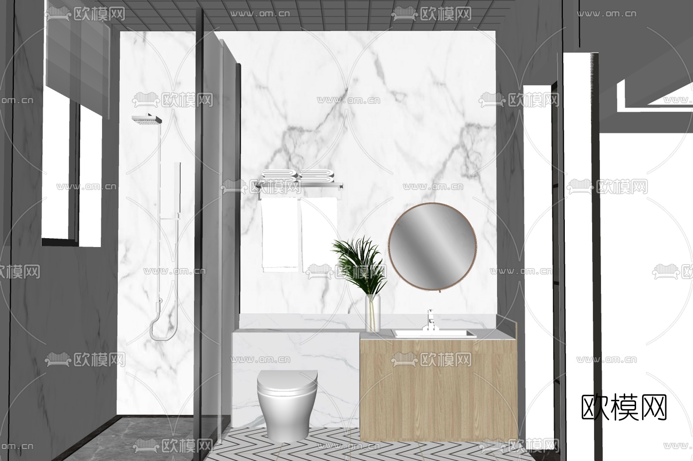 现代浴室卫生间su模型下载