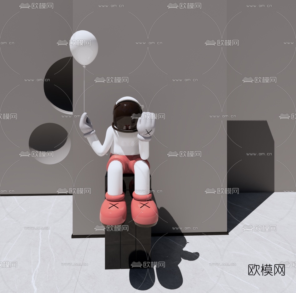 现代潮玩太空人雕塑su模型