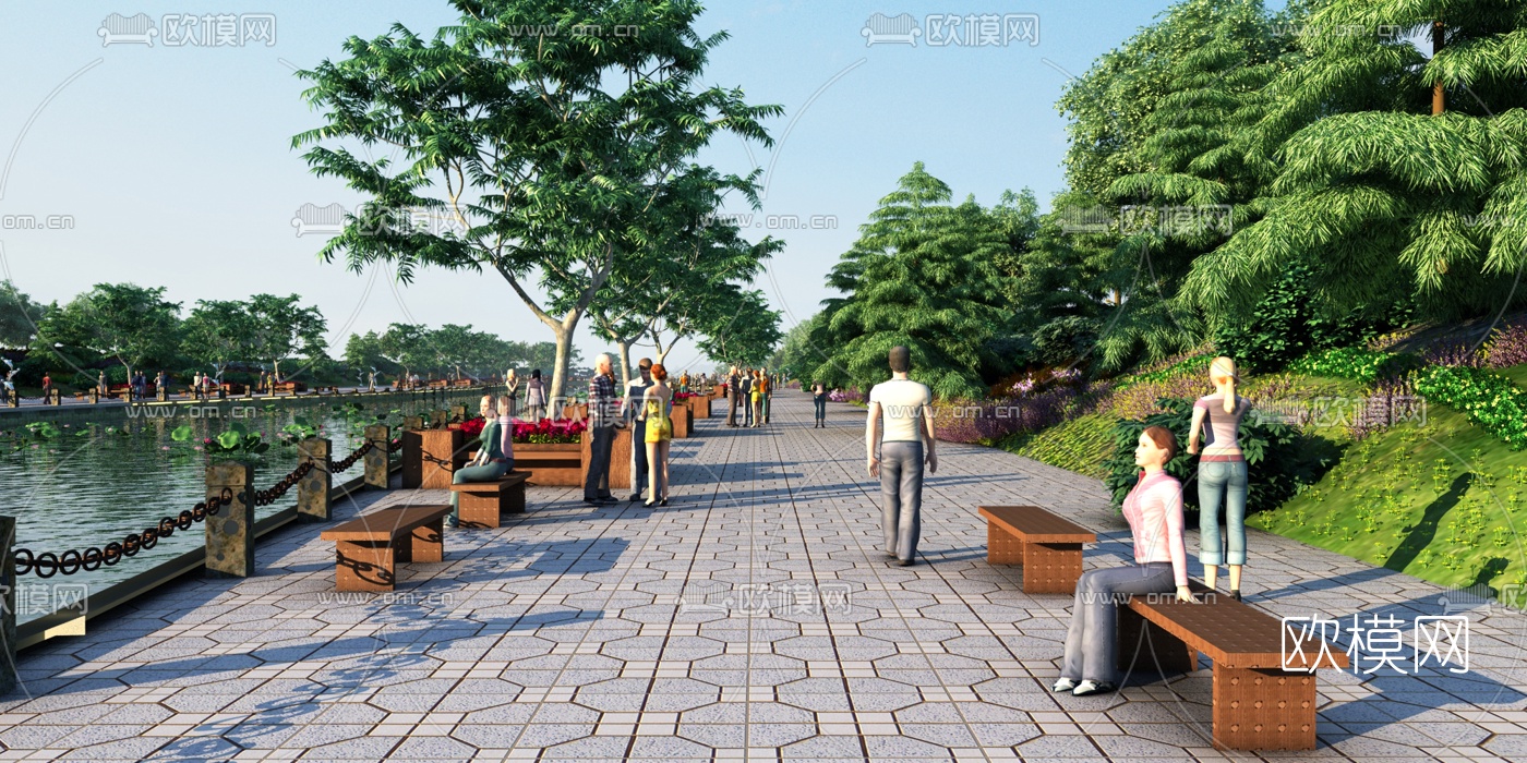 现代河滨公园景观3d模型下载