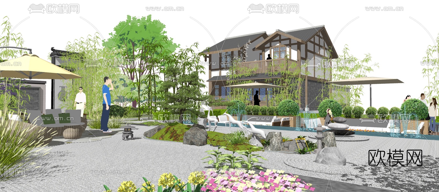 新中式庭院景观su模型